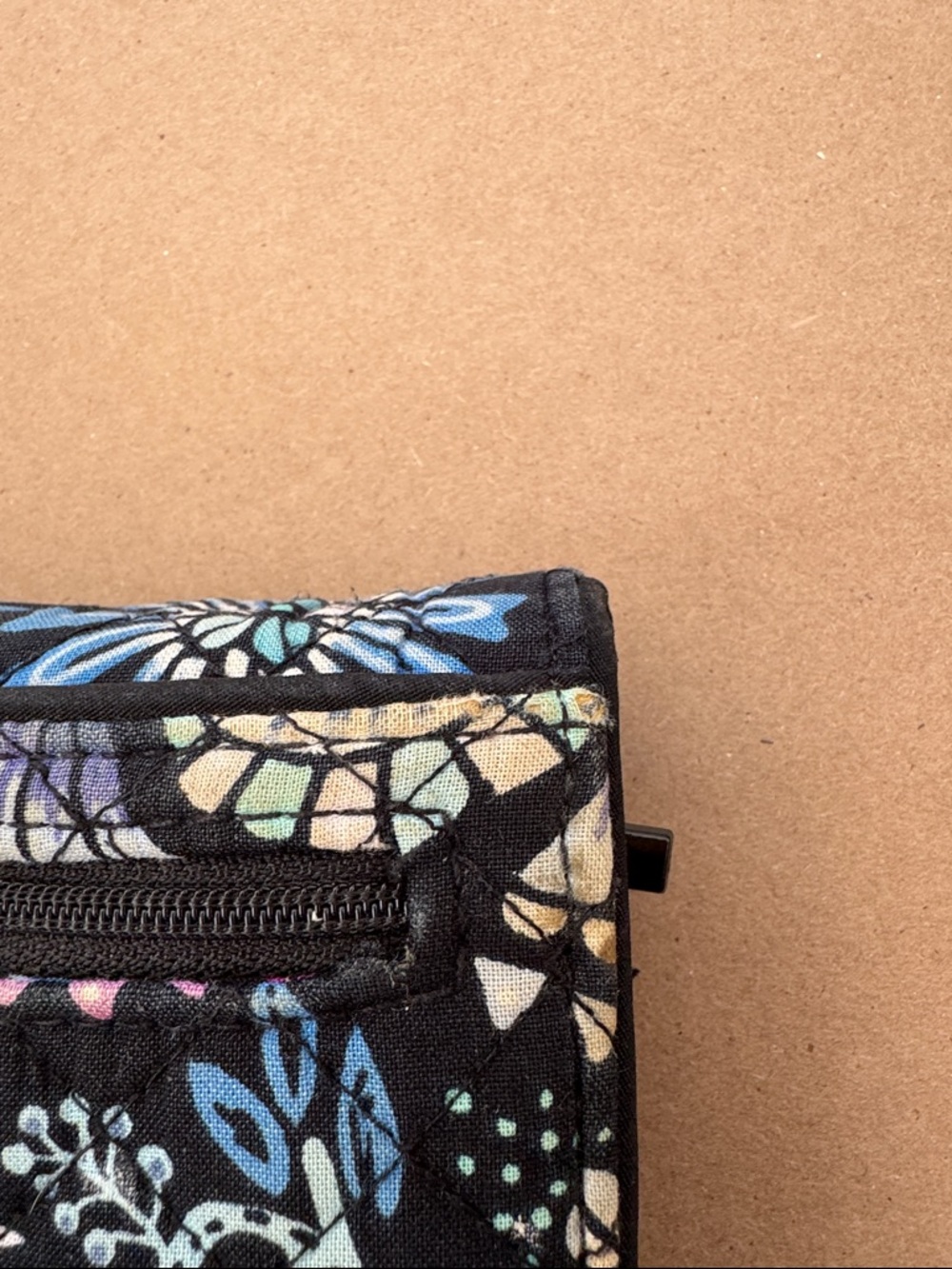 Vera Bradley Navy Floral Quilted Fold-Over Wallet with Purple & Teal Accents - Picture 9 of 12